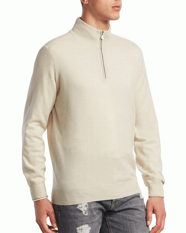 White Cashmere Quarter Zip Sweater Hot on Sale