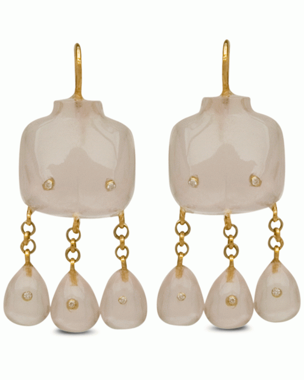 18k Yellow Gold Rose Quartz Victorian Goddess Earrings Online Hot Sale