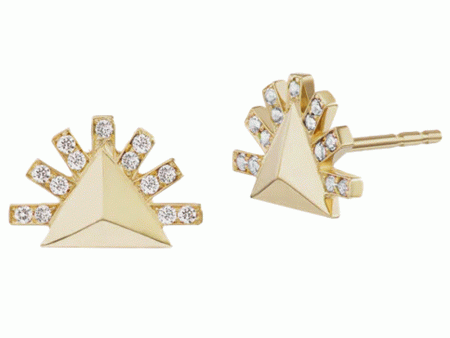 18k Yellow Gold Pyramid Sunburst Diamond Stud Earrings For Discount