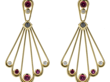 Biela Earrings with Rubellite, White and Inverted Black Diamonds on Sale