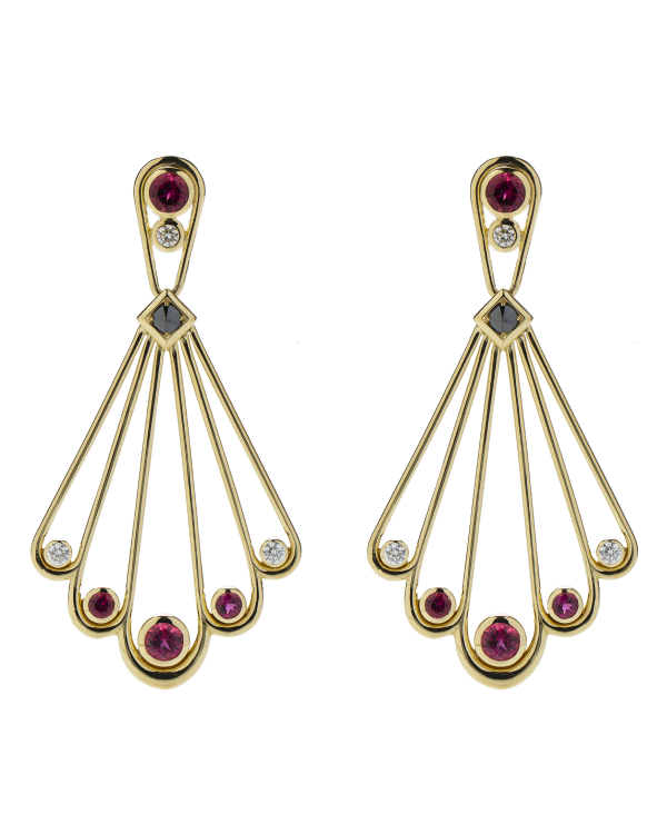 Biela Earrings with Rubellite, White and Inverted Black Diamonds on Sale