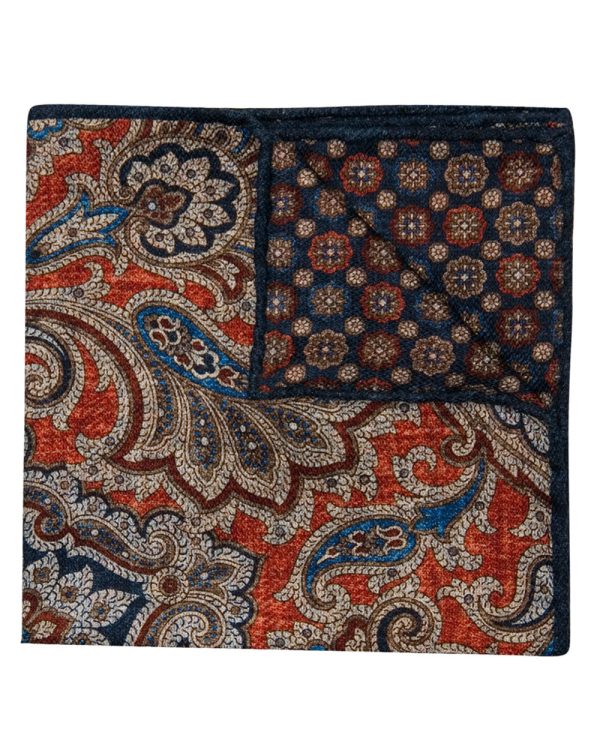 Rust and Navy Paisley Pocket Square Cheap