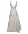 White Painted Metallic Italian Jacquard V-Neck Gown For Cheap