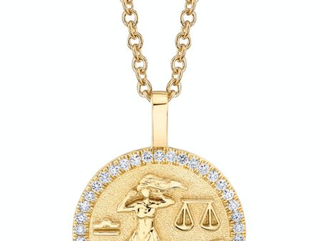 18k Yellow Gold Libra Zodiac Pendant For Sale