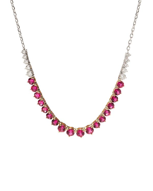 River Chain Rubellite Necklace with Diamonds in 18k White Gold on Sale