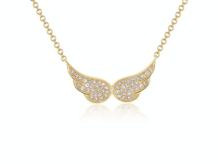 14k Yellow Gold Double Angel Wing Diamond Necklace Hot on Sale