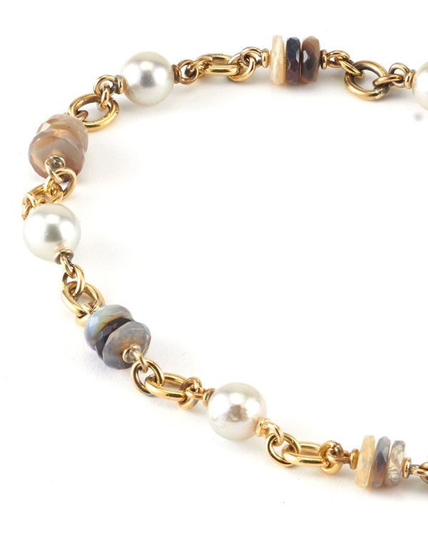 18k Yellow Gold, Pearl, and Opal Necklace Sale