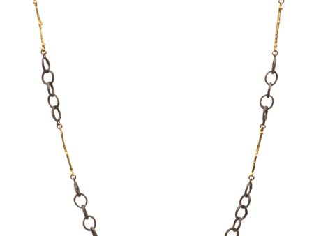 18k Yellow Gold and Oxidized Sterling Silver “O” Link Chain Necklace Discount