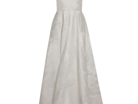 White Painted Metallic Italian Jacquard V-Neck Gown For Cheap