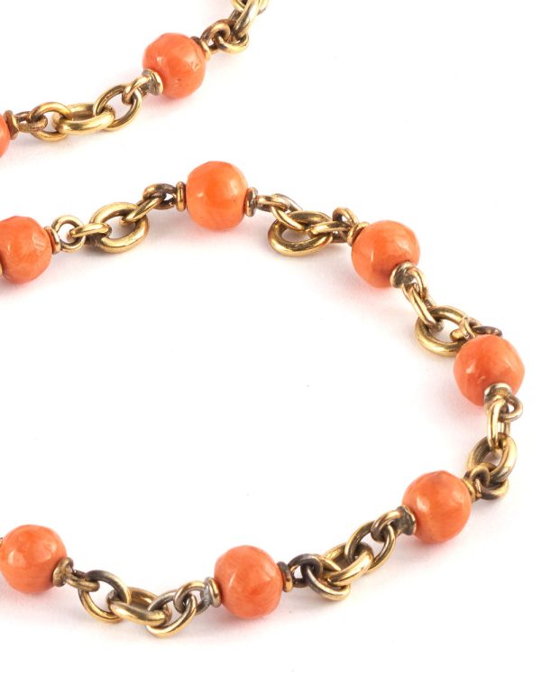 18k Gold Vintage Coral Necklace Hot on Sale