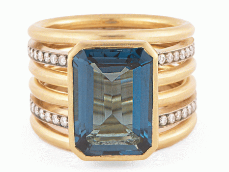 18k Gold Diamond and Blue Topaz Spiral Ring Hot on Sale