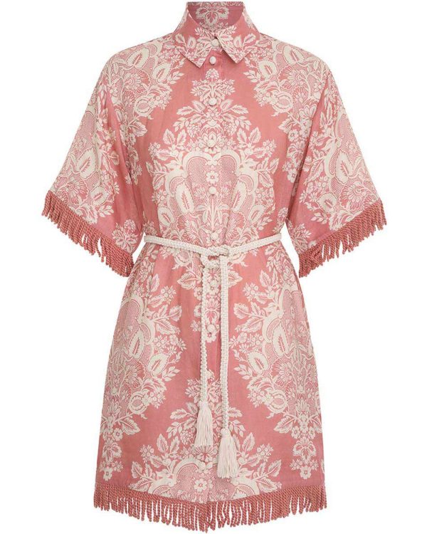 Rose Floral Baroque Relaxed Fringe Shirt Mini Dress For Discount