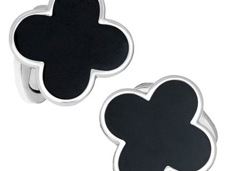 Sterling Silver Onyx Clover Cufflinks Sale