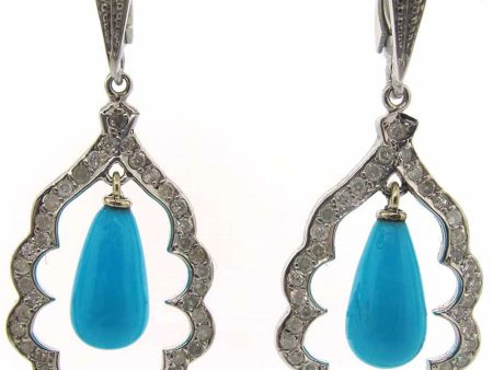 Turquoise and Diamond Open Leaf Earrings Online