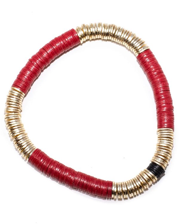 14k Gold and Red Vinyl Stretch Bracelet For Cheap