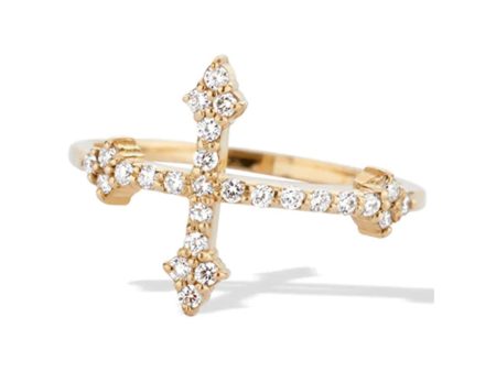 14k Yellow Gold Cross Your Fingers Diamond Ring Online Hot Sale