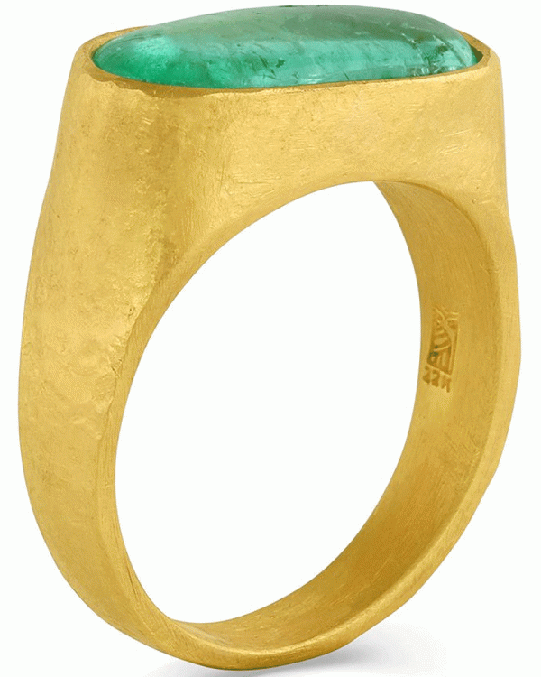 22k Yellow Gold 7 ct. Muzo Emerald Tumble Roman Signet Ring Supply