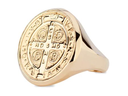 14k Yellow Gold St. Benedict Signet Ring Online Hot Sale