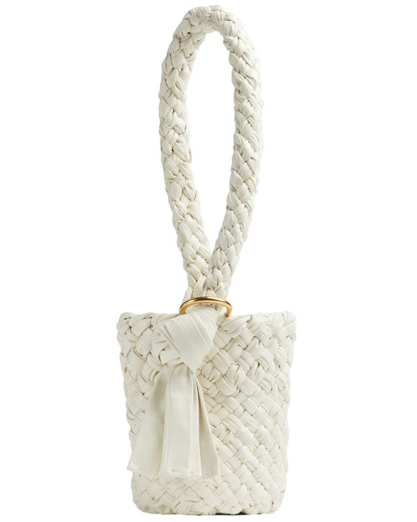 Small Woven Intreccio Nappa Kalimero Top Handle Bag in Bone Discount