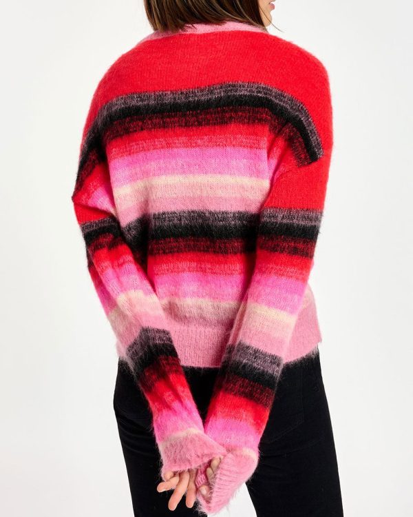 Red Stripe Knit Sweater Discount