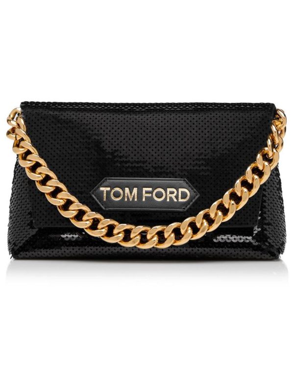 Sequin Mini Chain Bag in Black Hot on Sale