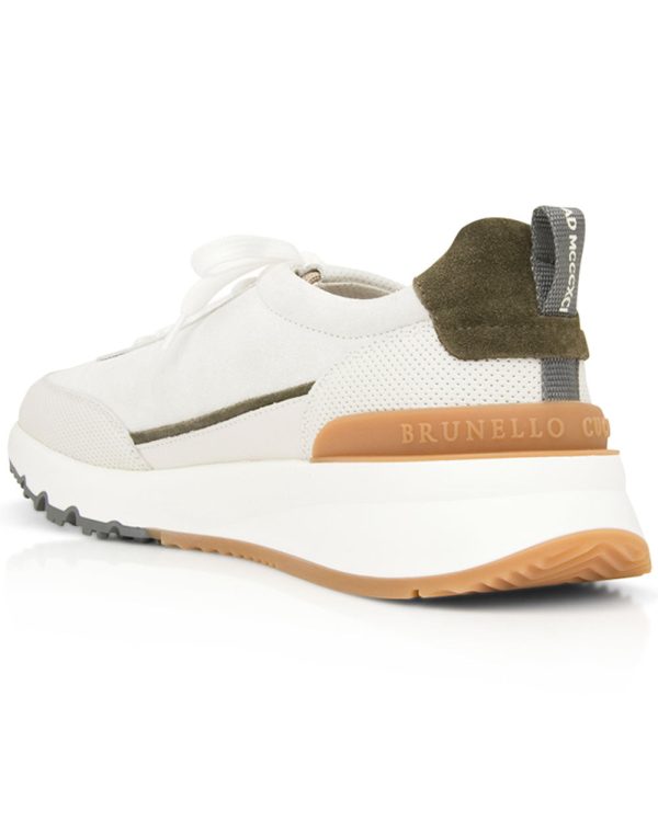 Suede Paneled Sneaker in White Sale