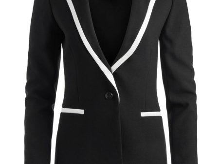 Black and Off White Breann Piped Long Blazer Fashion