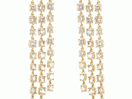 18k Yellow Gold Three Row Diamond Earrings Online Sale