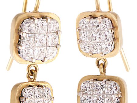 18k Gold Diamond Illusion Double Drop Earrings Cheap