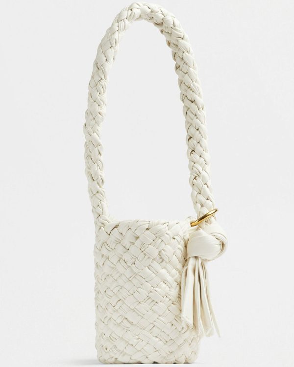 Small Woven Intreccio Nappa Kalimero Top Handle Bag in Bone Discount