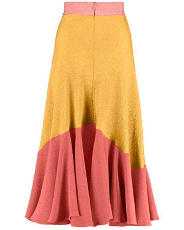 Yellow and Coral Flou Bubble Jacquard Hannah Midi Skirt Fashion