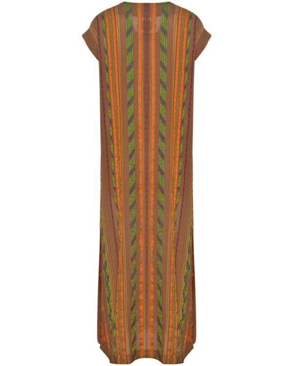 Beige and Orange Stripe Achatis Caftan Maxi Dress Sale