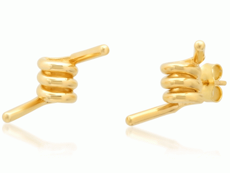 18k Yellow Gold Barbed Wire Stud Earrings Hot on Sale