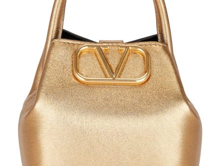 VLOGO Signature Mini Bucket Bag in Antique Brass For Sale