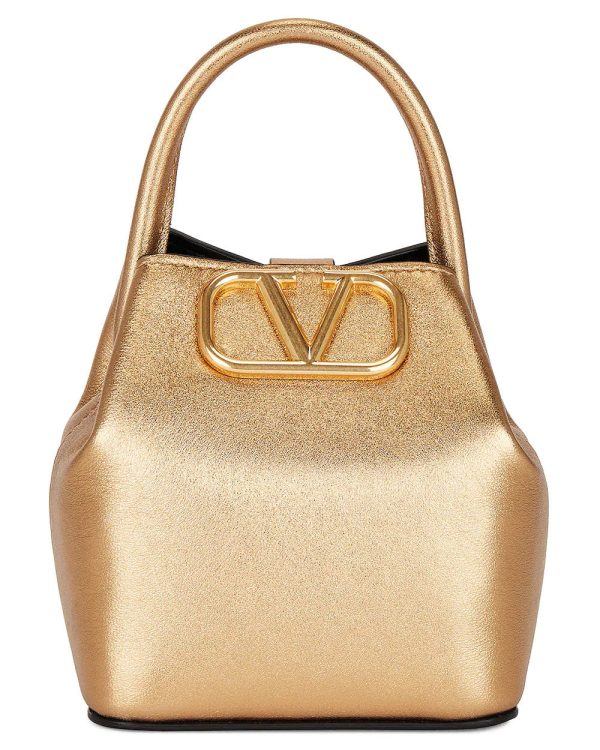 VLOGO Signature Mini Bucket Bag in Antique Brass For Sale